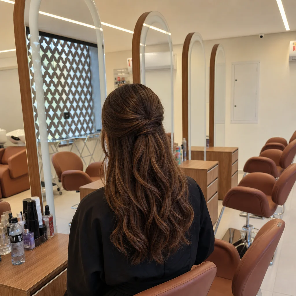 Penteado semi-preso com ondas soltas — cabelo de formatura We Hall Beauty Bauru