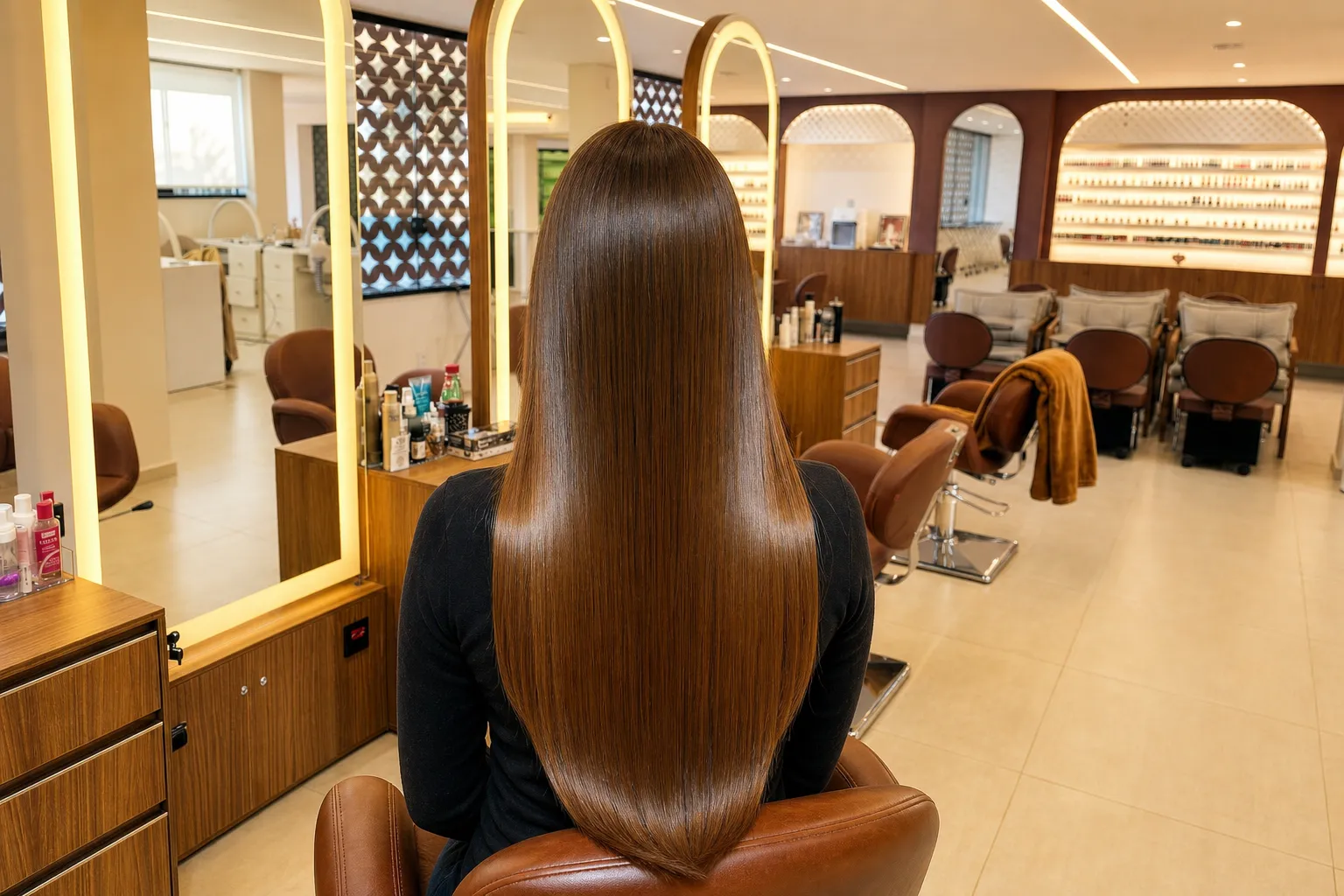 Cabelo hidratado e brilhante após tratamento profissional no We Hall Beauty em Bauru