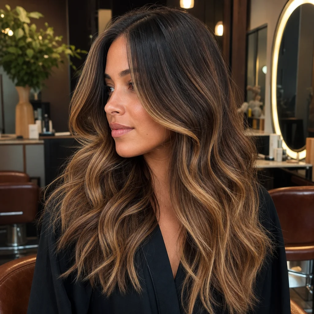 Resultado de mechas balayage em cabelo de mulher brasileira no We Hall Beauty em Bauru