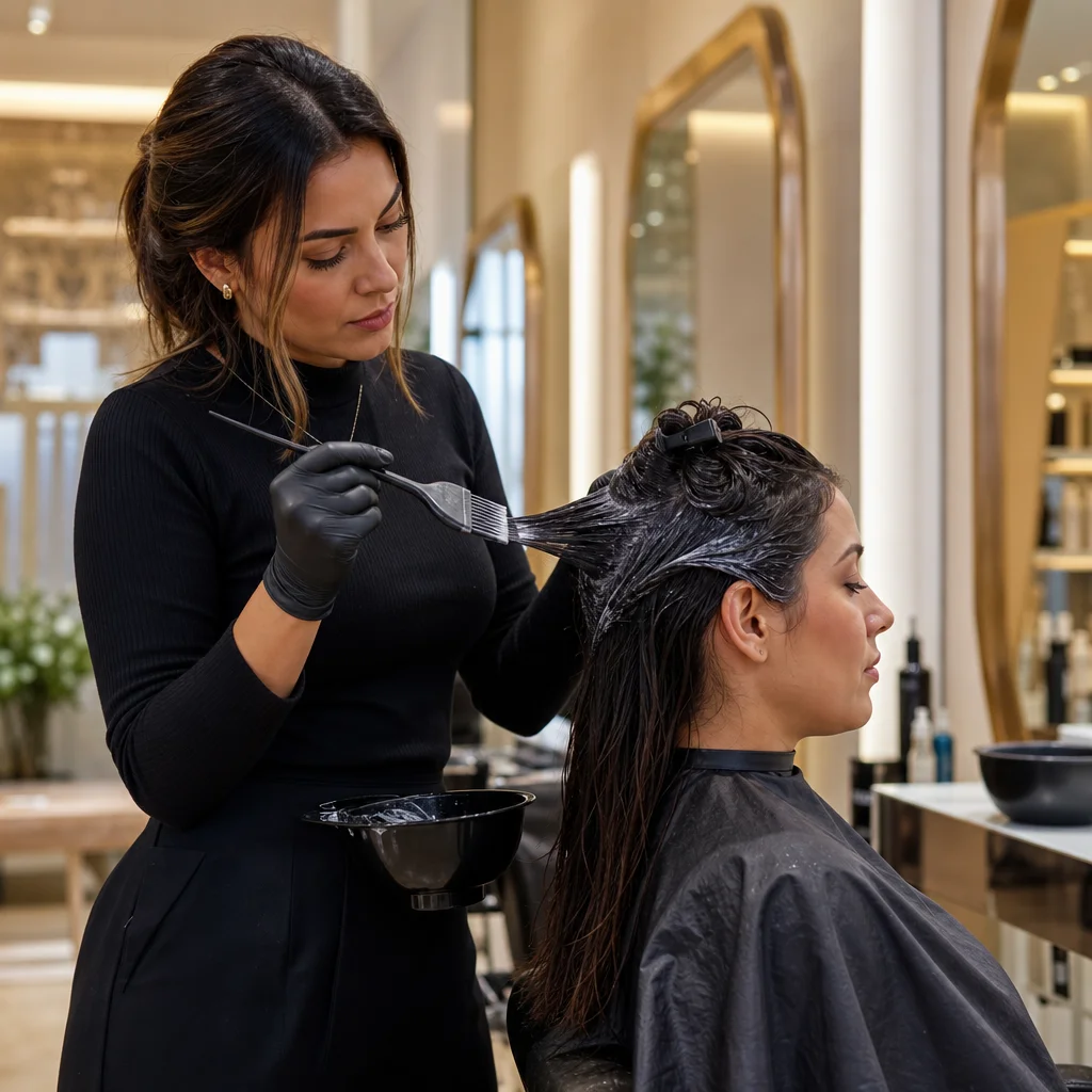 Colorista profissional aplicando coloração com técnica precisa no We Hall Beauty em Bauru
