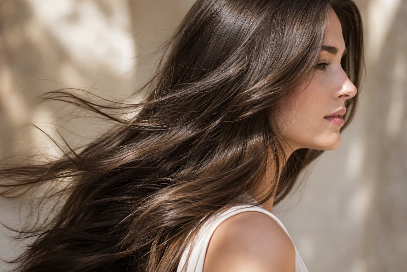 Resultado de cabelo saudável, brilhante e hidratado após cronograma capilar profissional