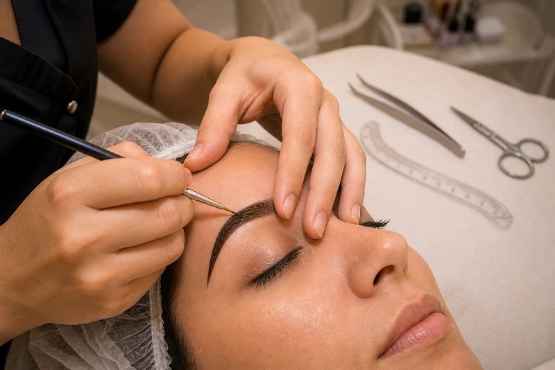 Aplicação de henna no design de sobrancelhas — definição e preenchimento de falhas