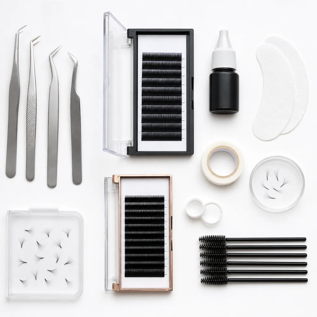 Materiais profissionais utilizados no curso Lash Design