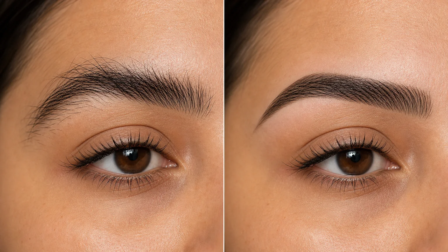 Antes e depois da limpeza rápida de sobrancelhas