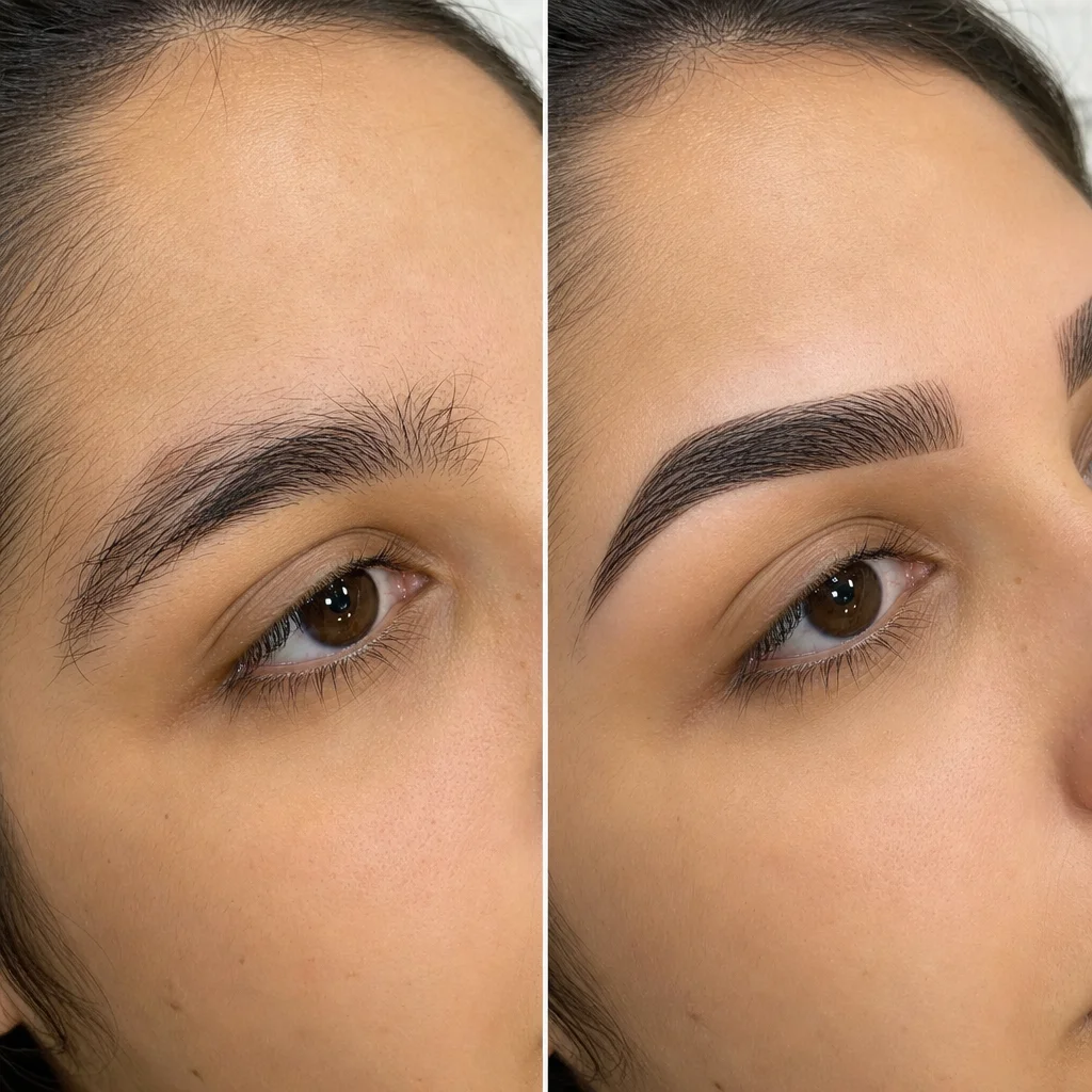 Resultado do design de sobrancelhas com visagismo no We Hall Beauty em Bauru
