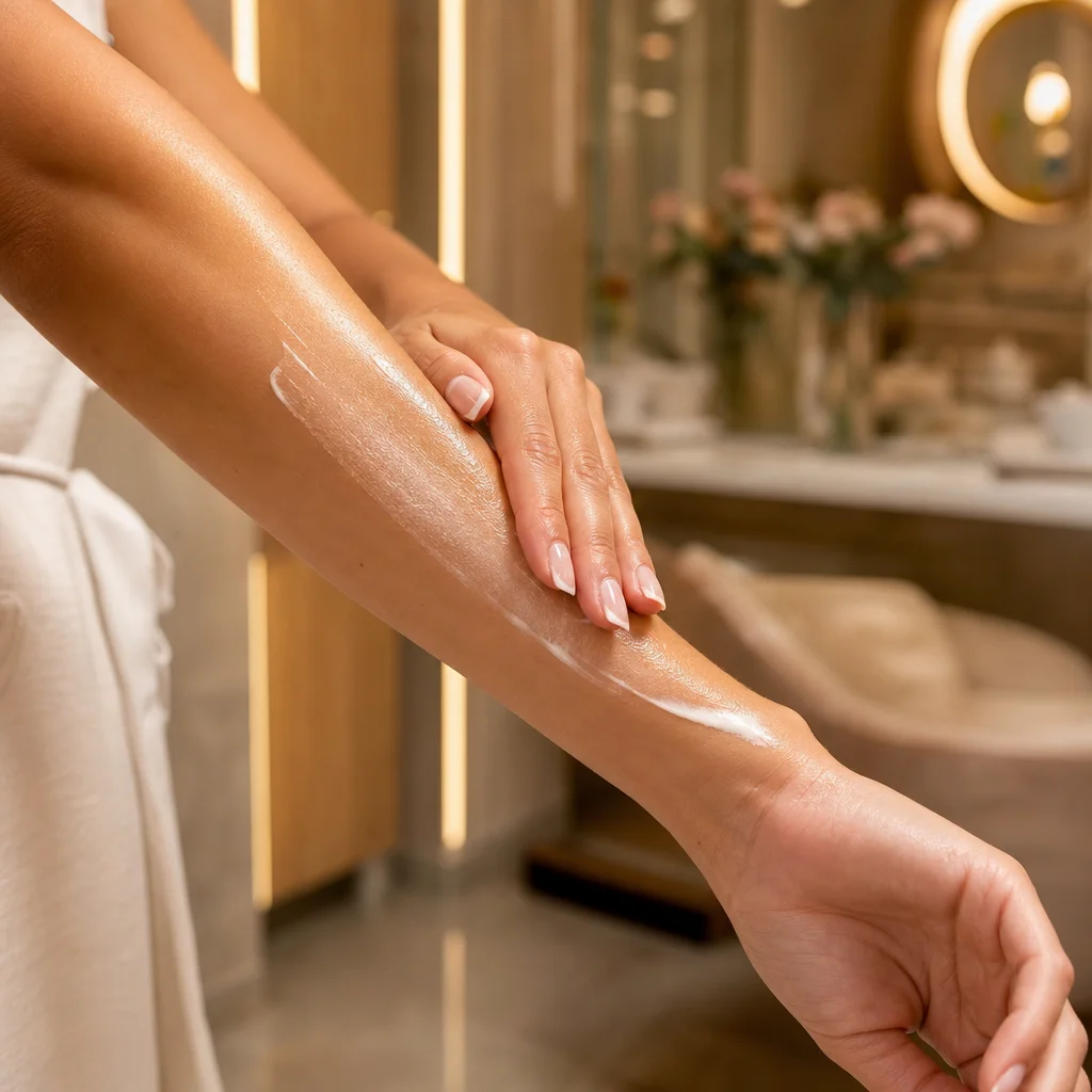 Cuidados de pele antes e depois da depilação íntima — hidratação e esfoliação