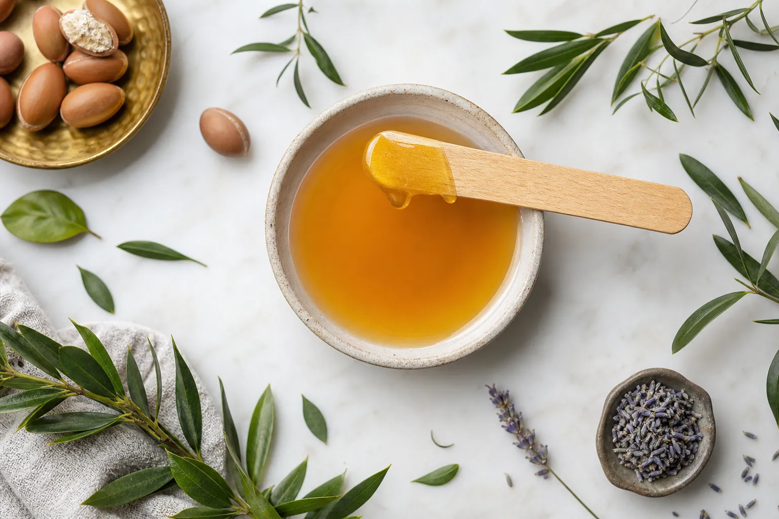 Cera marroquina com ingredientes botânicos naturais para depilação premium