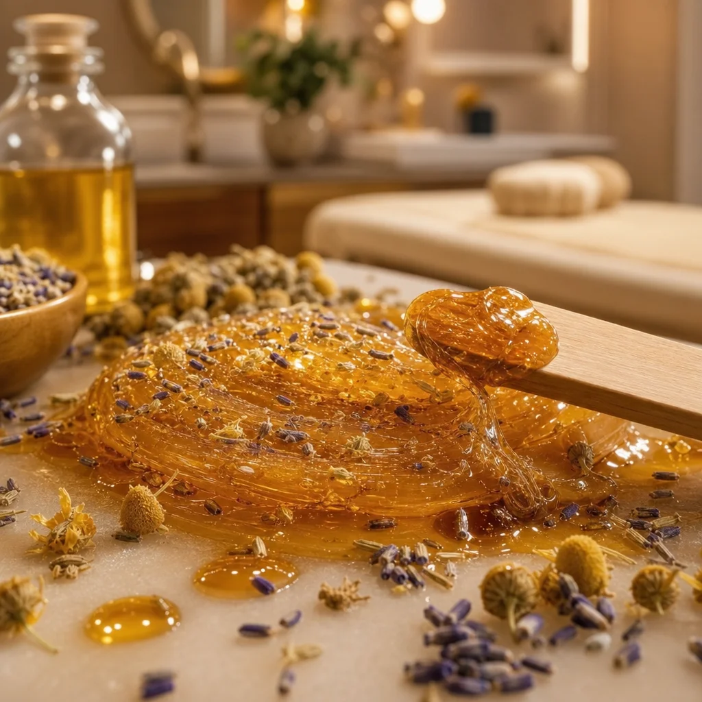 Cera marroquina com ingredientes botânicos naturais para depilação premium