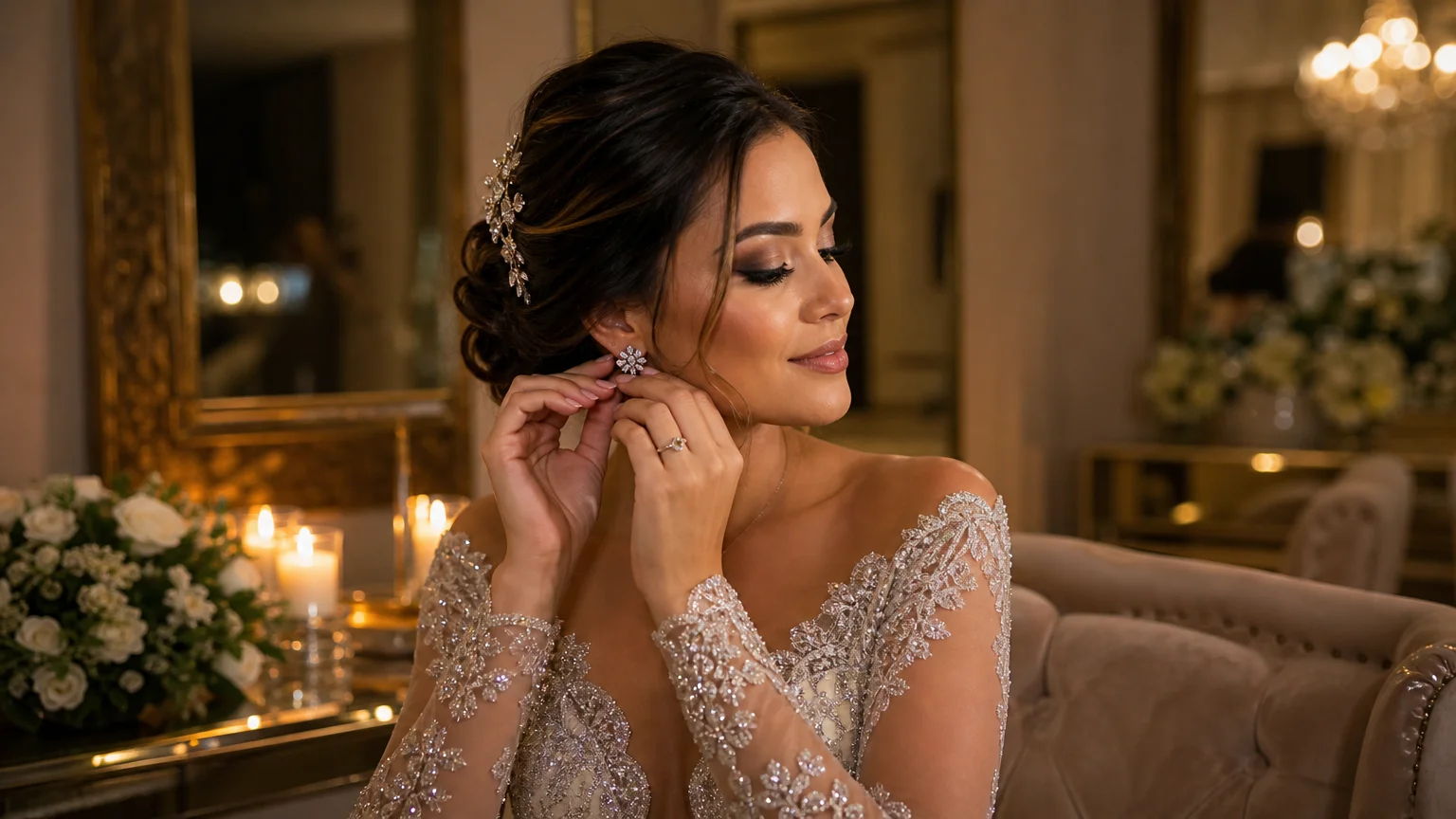 Beleza da noiva para casamento à noite