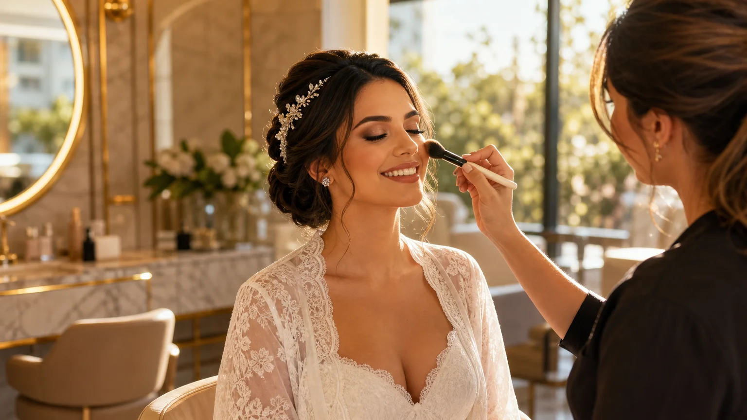 Beleza da noiva para casamento à tarde