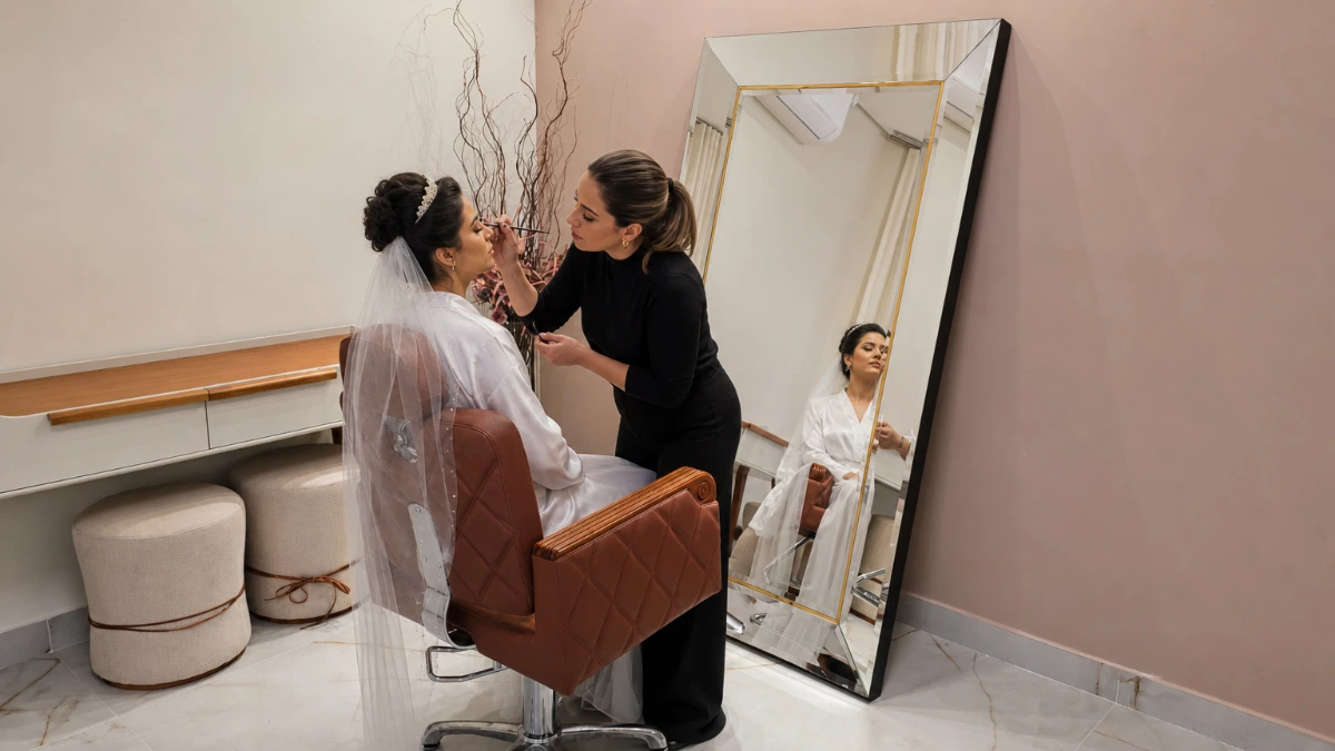 Noiva com maquiagem e penteado impecáveis no dia do casamento, preparada pelo We Hall Beauty em Bauru