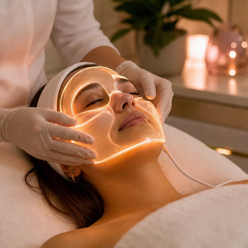 Aplicação de máscara facial iluminadora em cliente no We Hall Beauty
