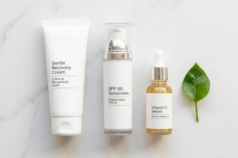 Produtos de cuidado pós-microagulhamento: protetor solar e soro reparador