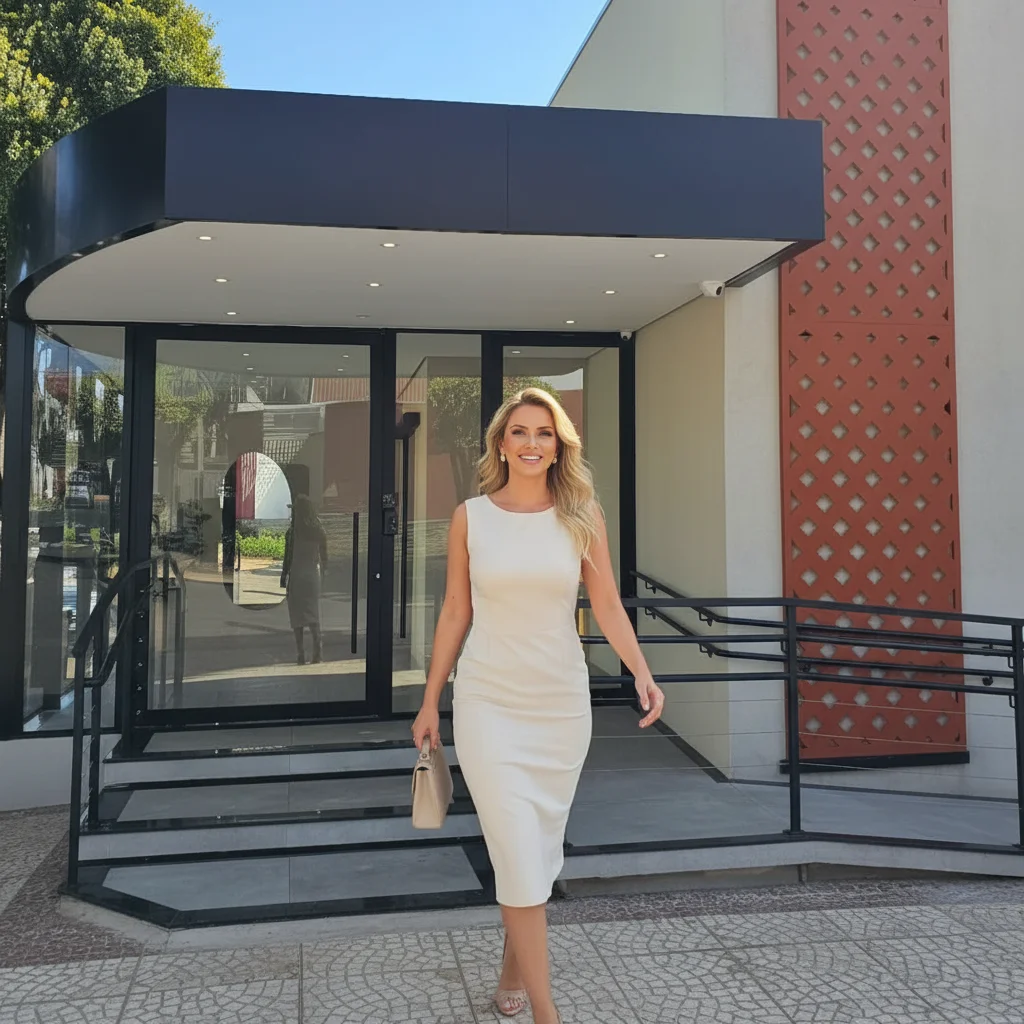 Cliente satisfeita saindo do We Hall Beauty em Bauru com cabelo e maquiagem impecáveis