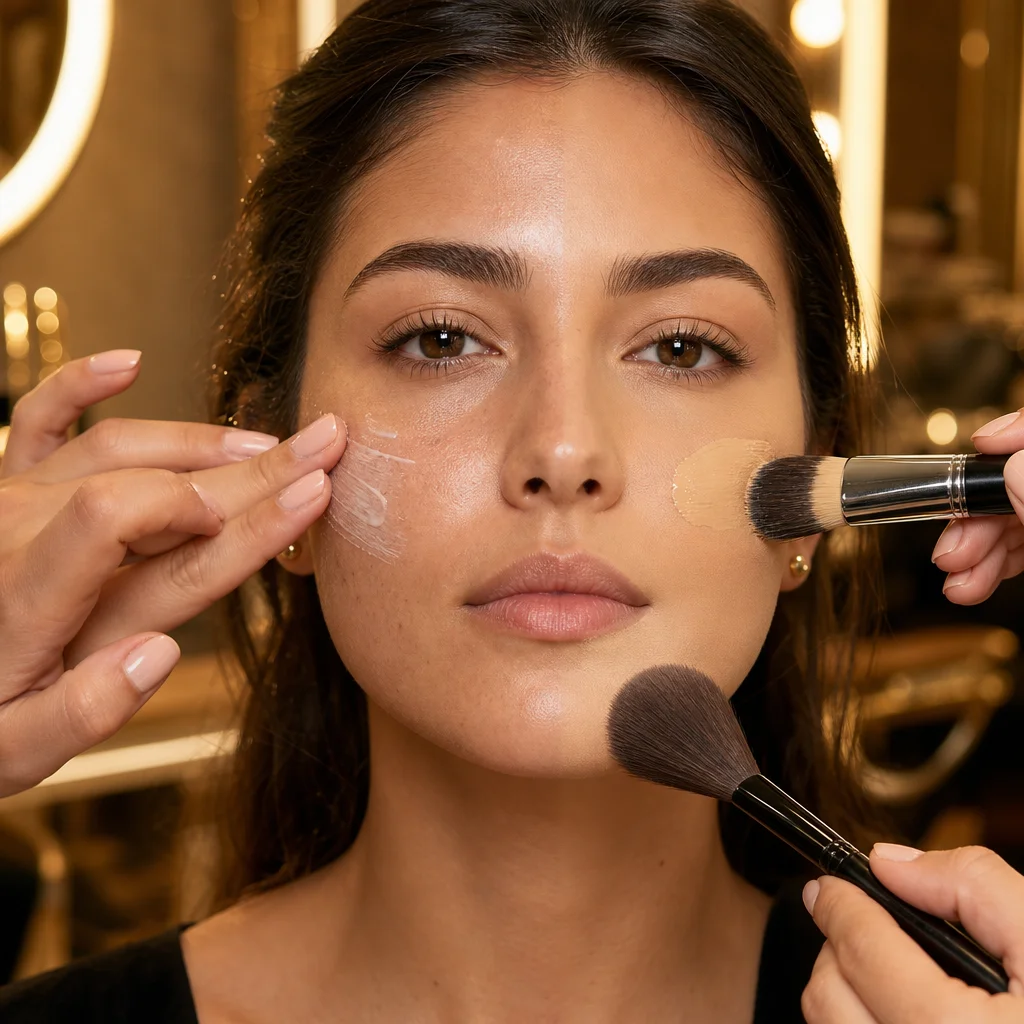 Etapas da técnica de maquiagem blindada no We Hall Beauty, Bauru