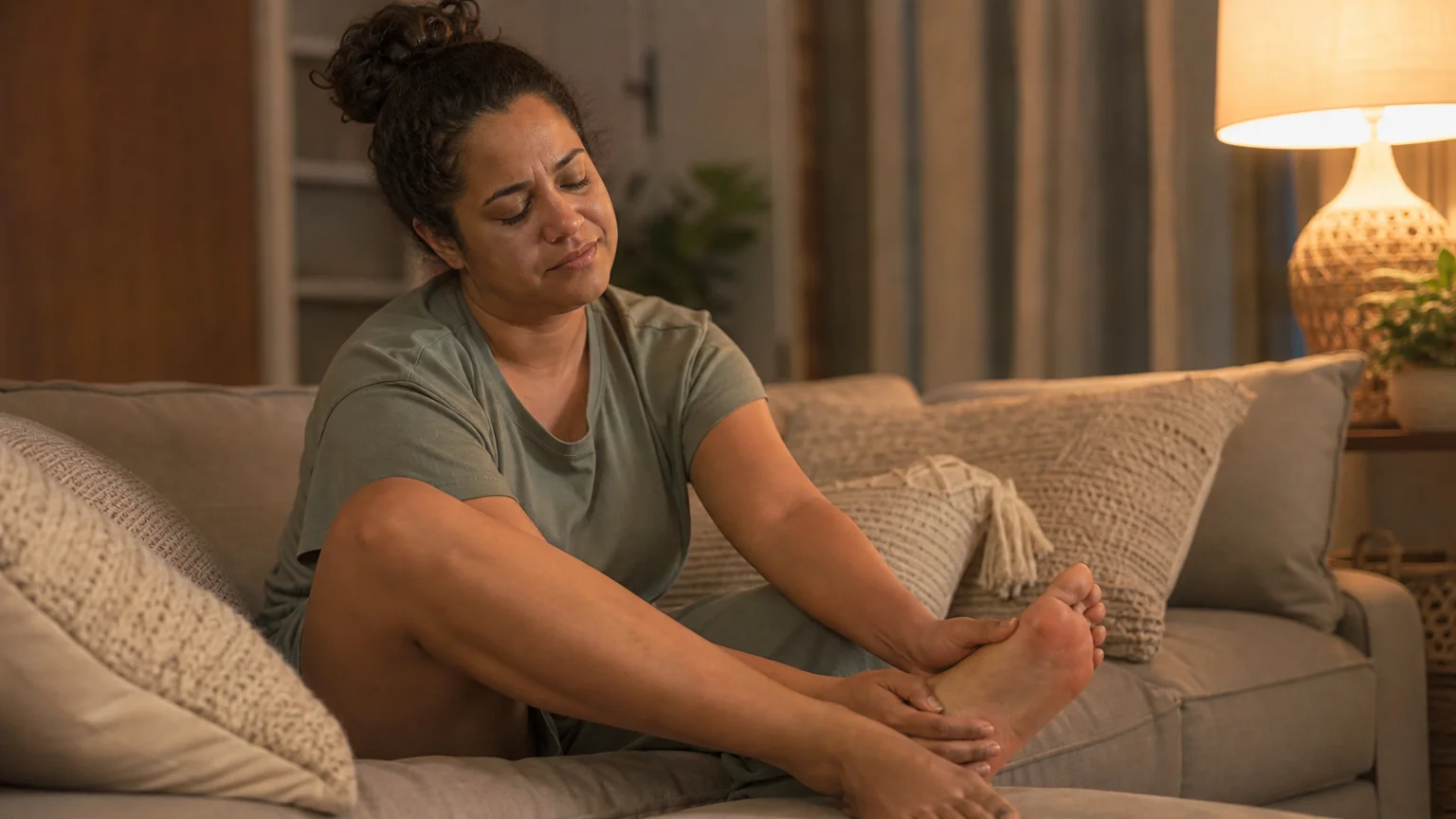 Pés cansados e inchados de quem trabalha em pé o dia todo