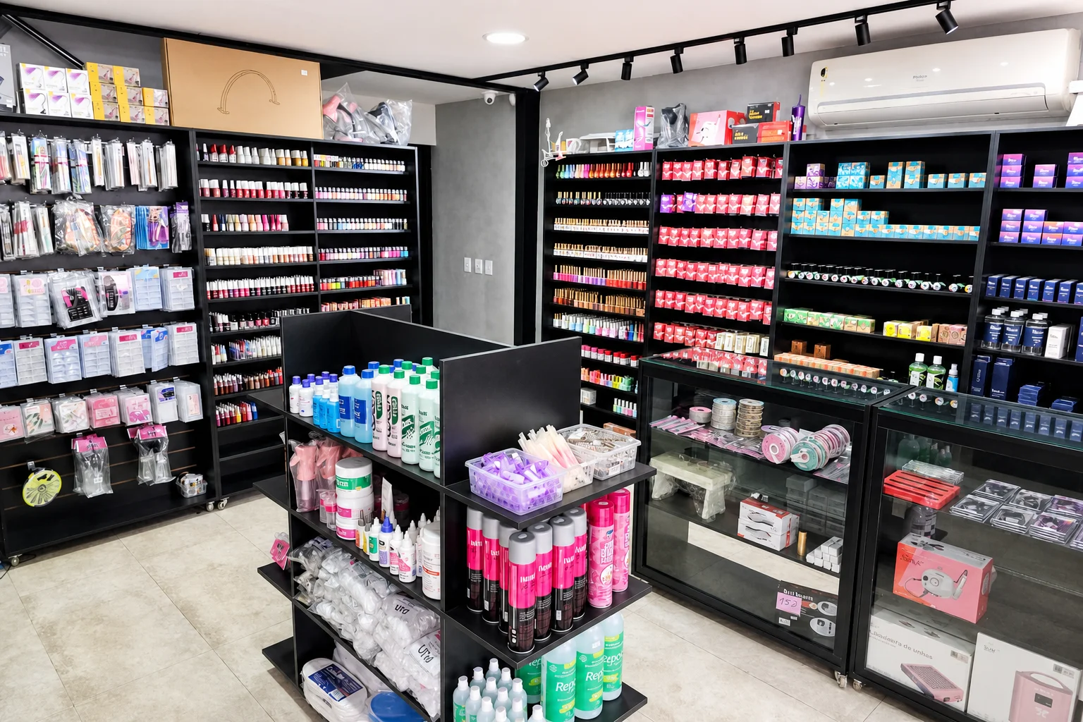 Prateleiras de esmaltes na loja We Hall Pro